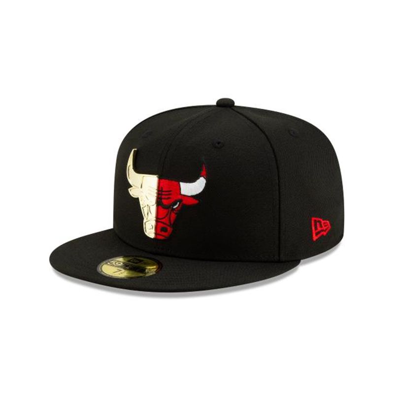 NBA Chicago Bulls Logo Split 59Fifty Fitted (VHA3700) - Black New Era Caps